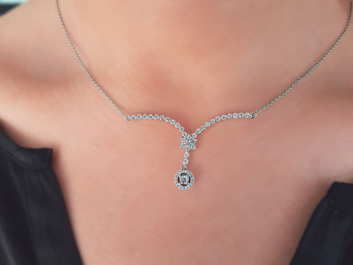 Y-Halskette mit Diamanten in 14K Weißgold
