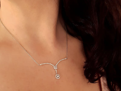 Y-Halskette mit Diamanten in 14K Weißgold
