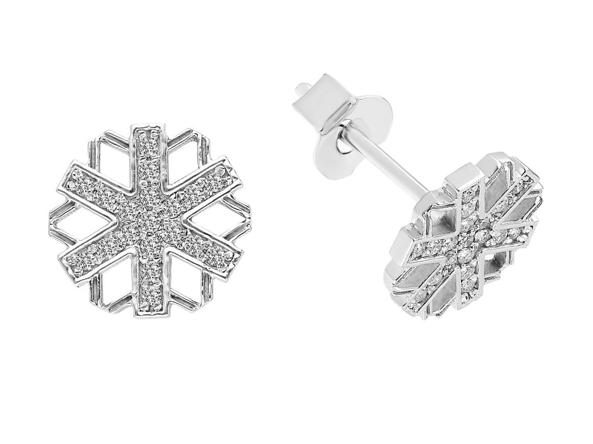 Petites boucles d'oreilles clous flocons de neige avec diamants en or blanc 333