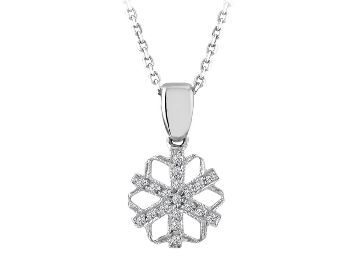 Small snowflake pendant with 19 round lab diamonds made of 8K gold