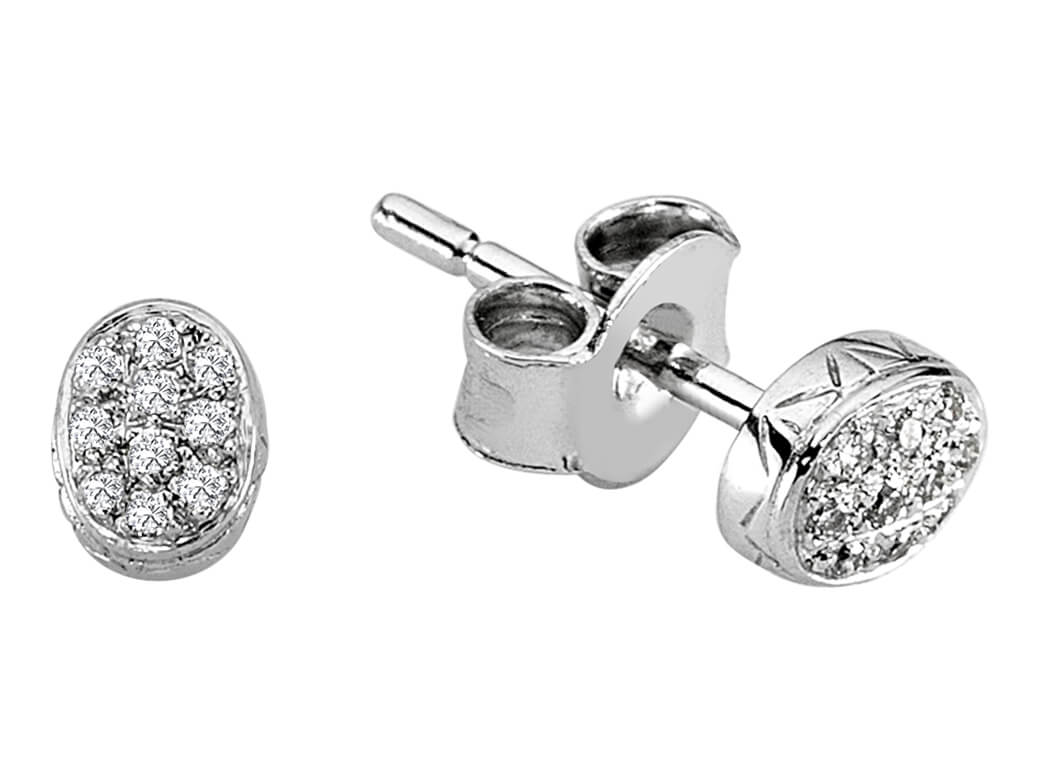 Oval stud earrings with diamonds in 585 white gold – 0.08 ct