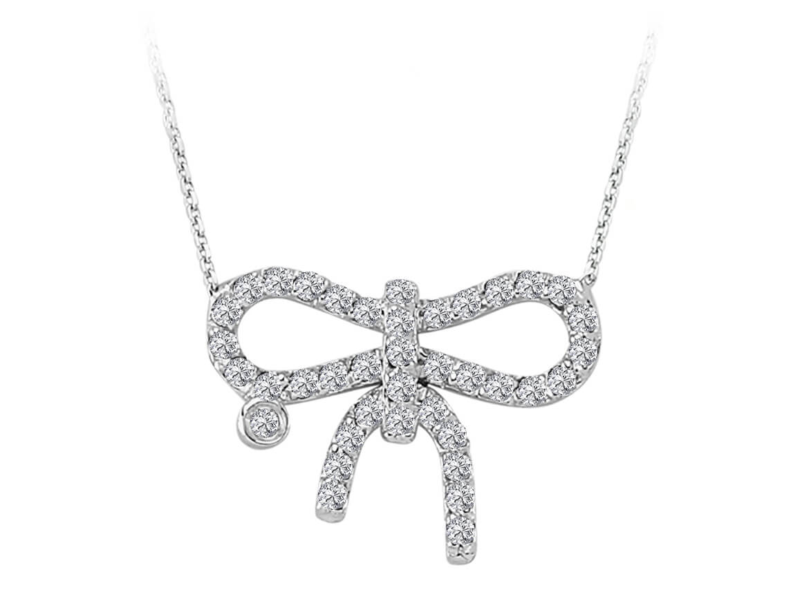 Pendentif diamant en forme de nœud – Or Blanc 8 carats avec 39 pierres – Bijoux haut de gamme de Rosy Lab Diamonds