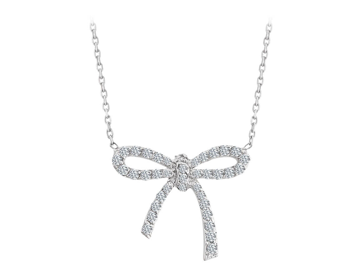 Elegant bow necklace with lab-grown round-cut diamonds