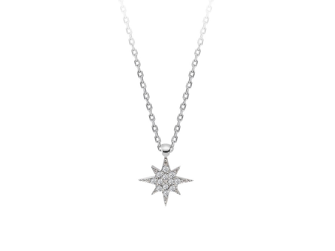 Necklace with Polar Star Pendant & 12 Lab Diamonds in 14K White Gold – 04P0171
