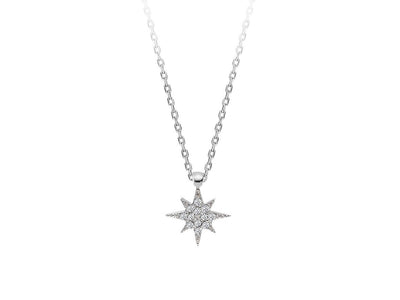 Necklace with Polar Star Pendant & 12 Lab Diamonds in 14K White Gold – 04P0171