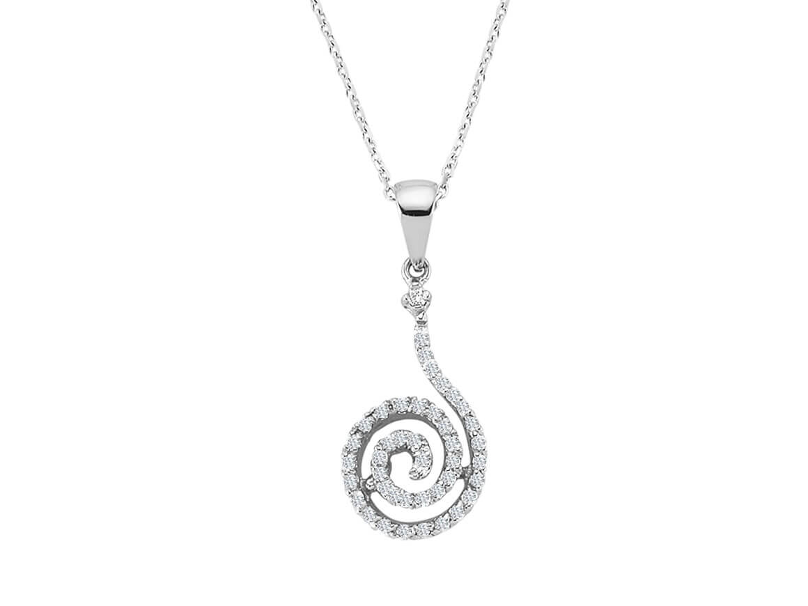 Pendentif spiralé en Or Blanc 18 carats serti de 41 diamants de laboratoire — Bijoux haut de gamme de Rosy Lab Diamonds
