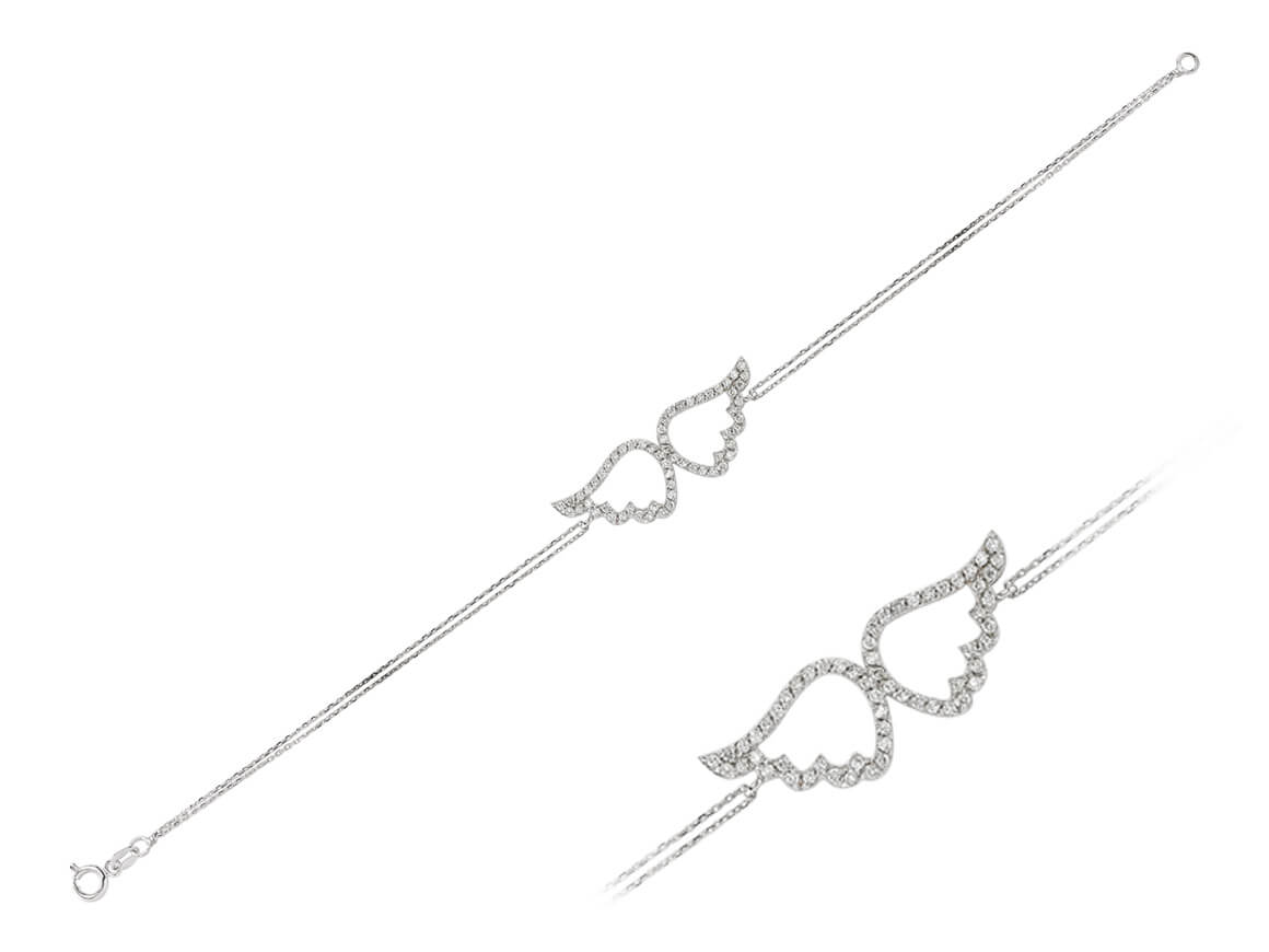 Zartes Armband mit Engelsflügel und 60 lab-grown Diamanten – 14K Weißgold