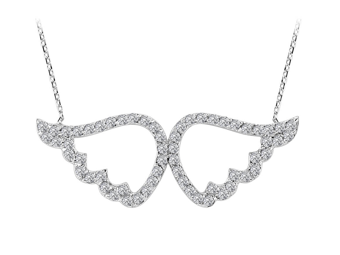 Collier diamant aile d'ange avec 60 pierres – 0,49 ct en or blanc 14 carats