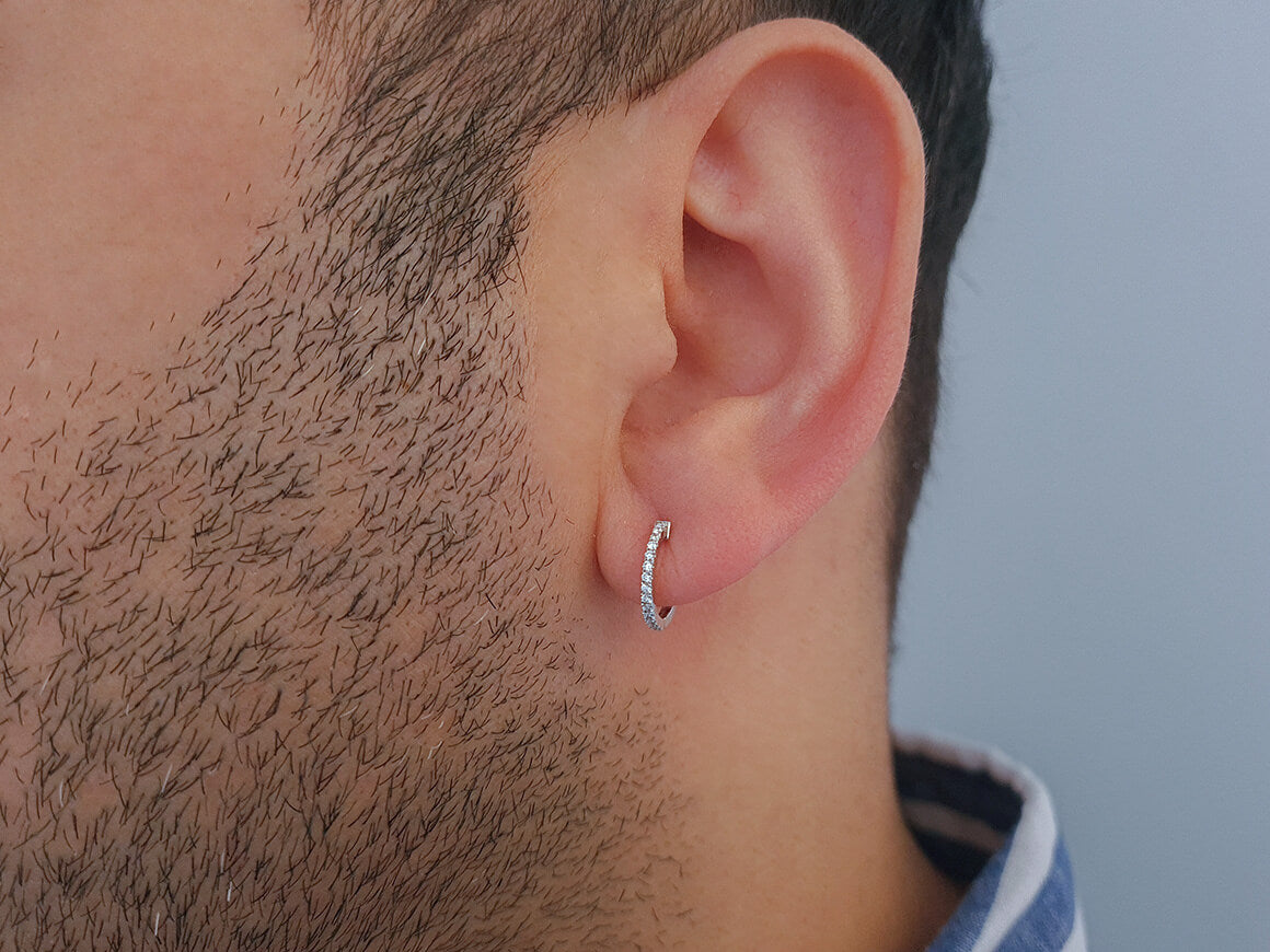 Modern men's earring with diamonds in 585 White Gold – high-quality Jewelry by Rosy Lab Diamonds