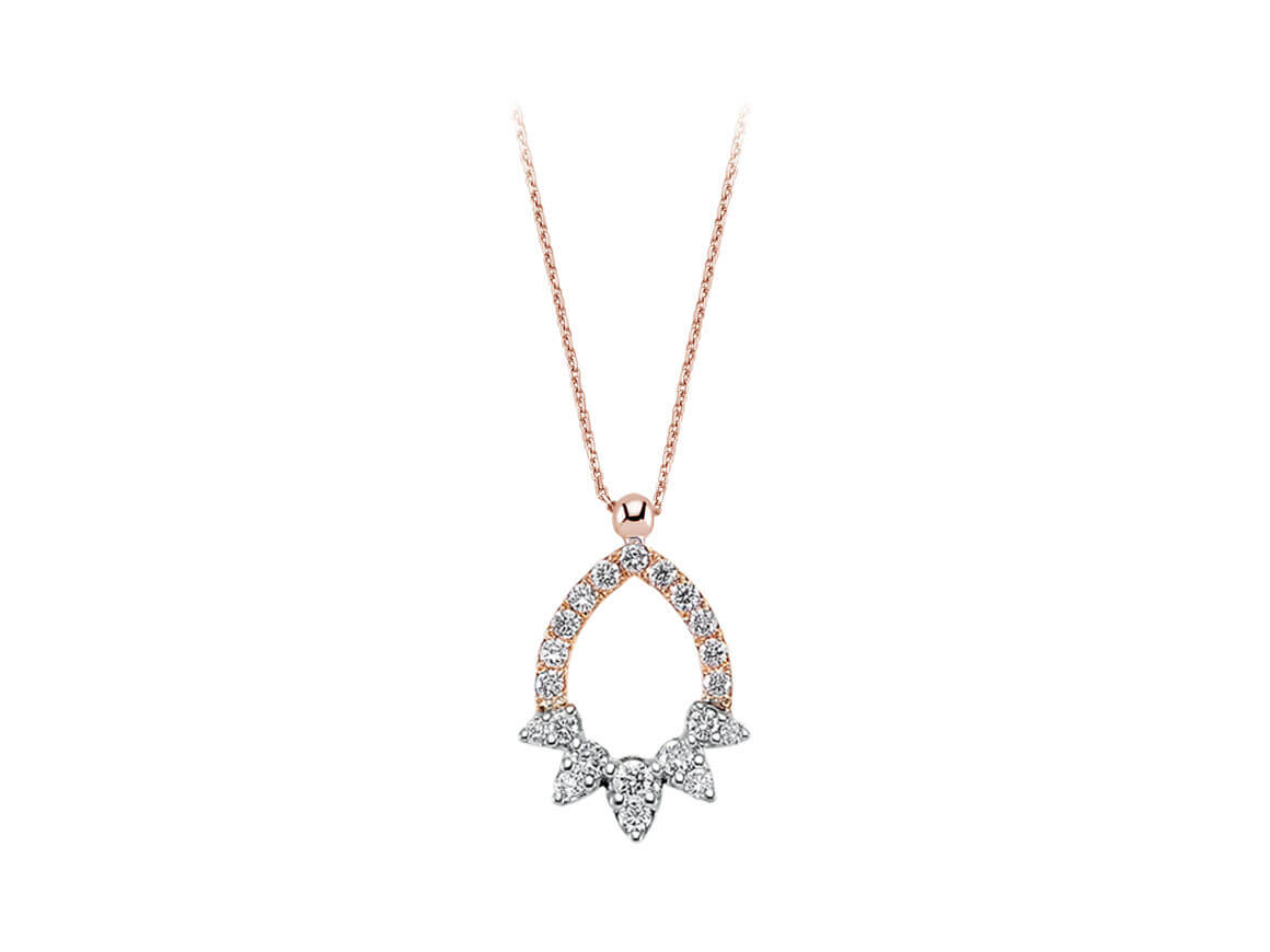 Modern sun wreath necklace with 22 diamonds in 14K rose gold – 31P0012