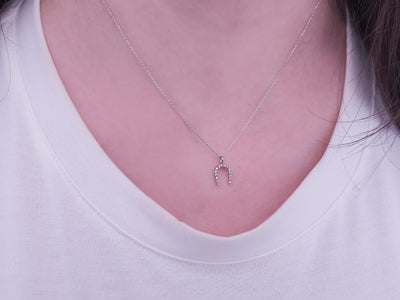 Collier porte-bonheur avec 15 diamants en forme de fer à cheval – or blanc 14 carats