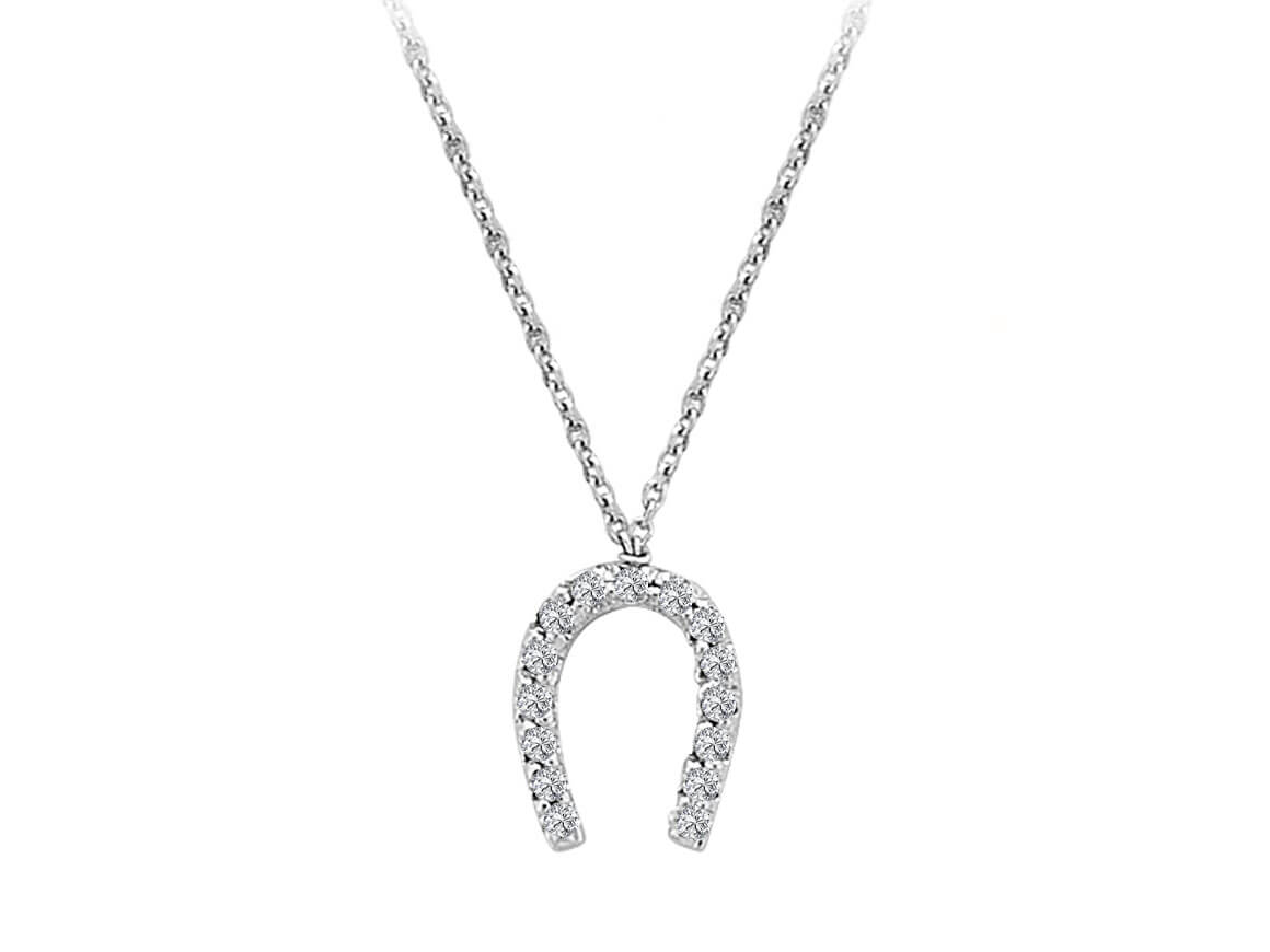 Collier porte-bonheur avec 15 diamants en forme de fer à cheval – or blanc 14 carats