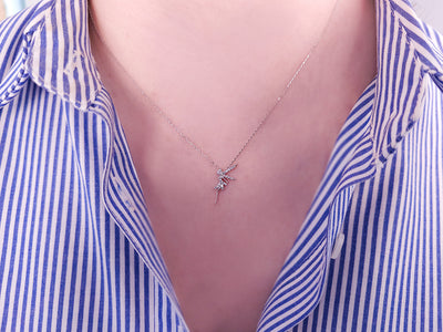 Fairy pendant with diamonds | 8K white gold
