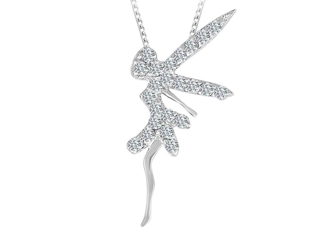 Fairy pendant with diamonds | 8K white gold