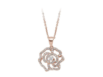 Rose gold rose pendant with 61 diamonds – 14K
