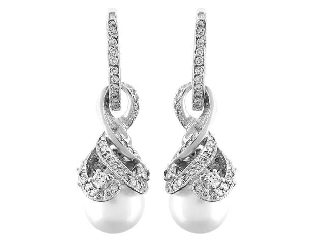 Elegant dangling earrings with pearls and 156 lab-grown diamonds – 11.73 ct