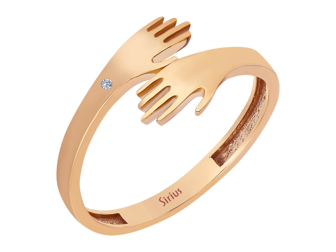 Zarter Roségold-Ring „Sich umarmende Hände“ mit Diamant, 14K