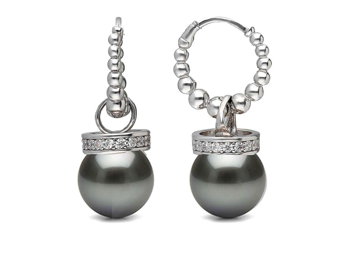 Drop Earrings with Black Cultured Pearls and Lab-Grown Diamonds in 585 White Gold – High-Quality Jewelry from Rosy Lab Diamonds