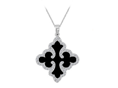 Cross-shaped enamel pendant with laboratory diamond setting