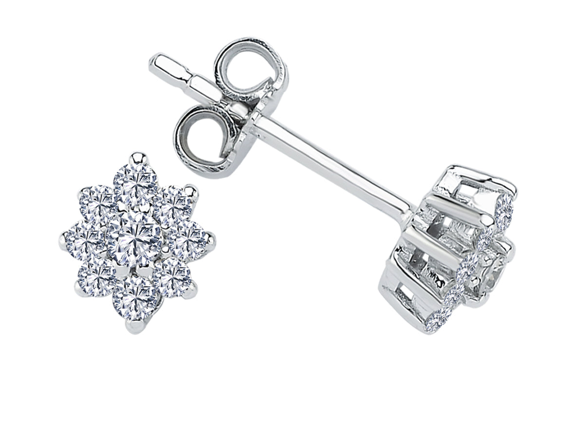 Clous d'oreilles « Lumière éternelle » avec 18 diamants de laboratoire ronds en or blanc 14 carats