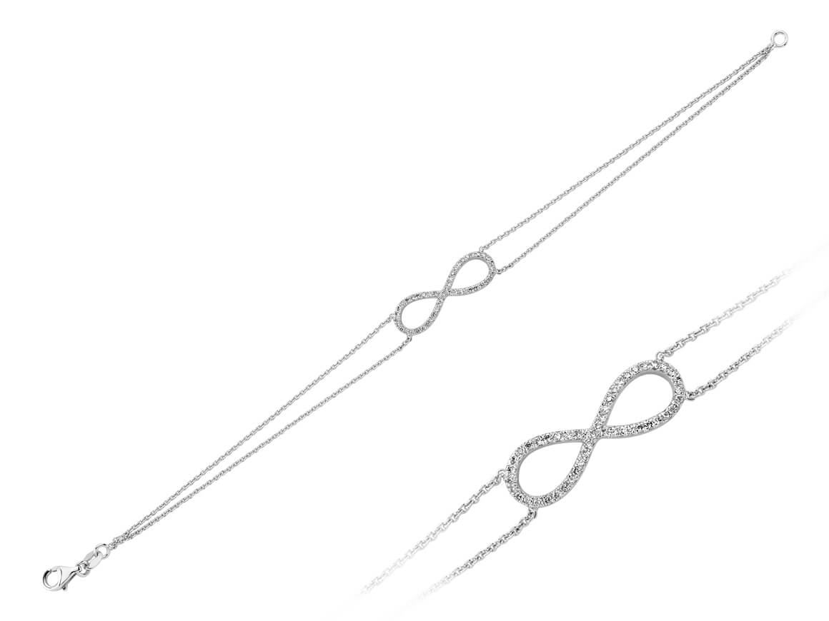 Infinity bracelet with 46 diamonds in 14K white gold – 0.27 ct