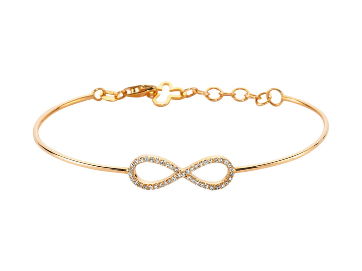 Meaningful infinity bracelet with 46 diamonds in 14K rose gold – 0.22 ct
