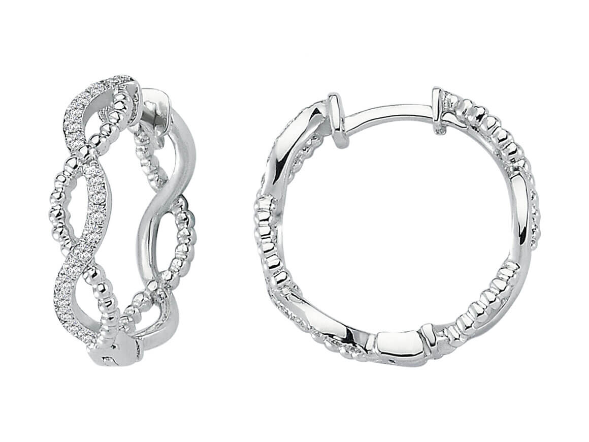 Huggie earrings with an infinity design & lab-grown diamonds in 585 White Gold - high-quality Jewelry from Rosy Lab Diamonds