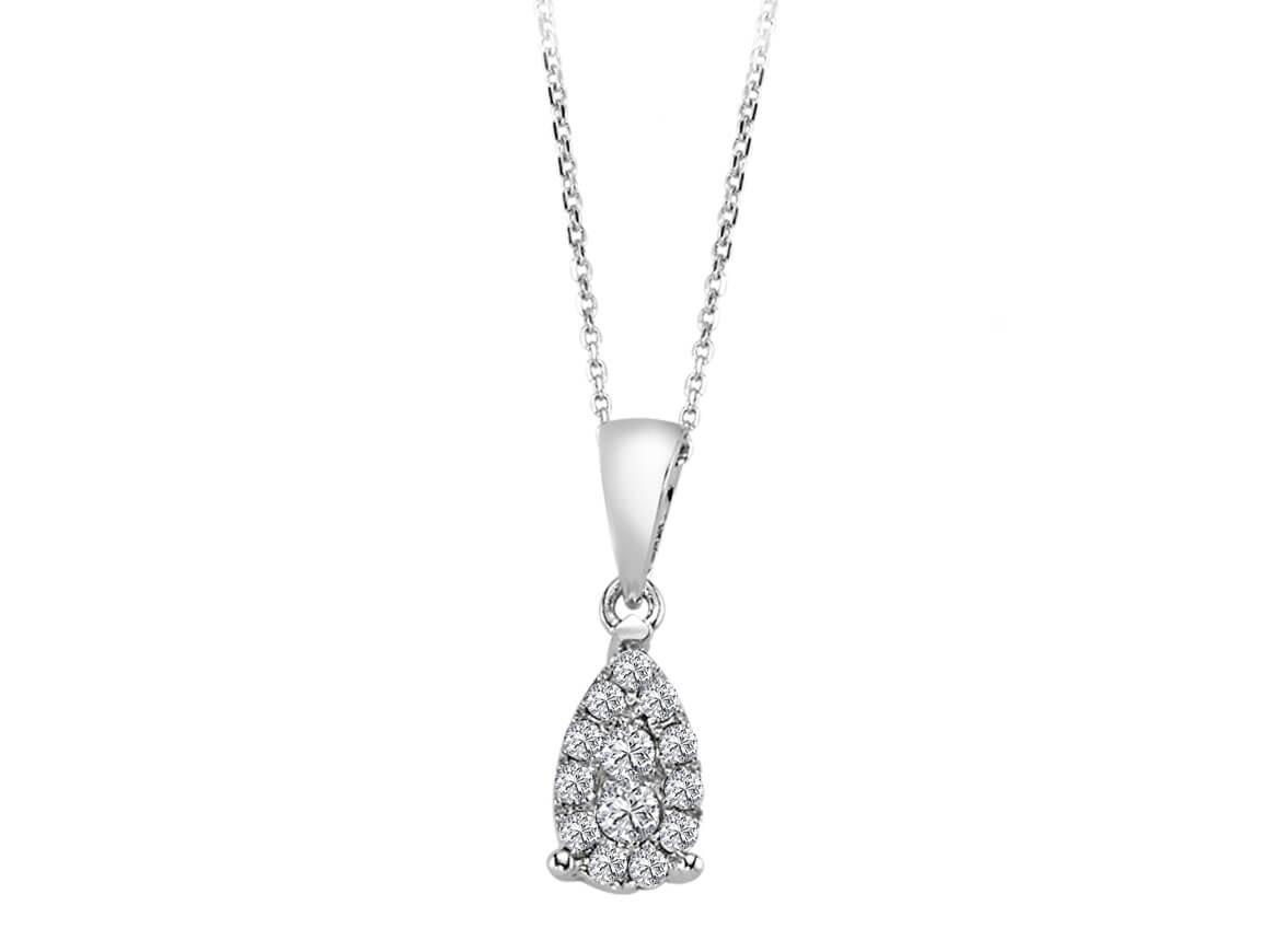 Diamond pendant in teardrop shape with 13 stones – 8K white gold