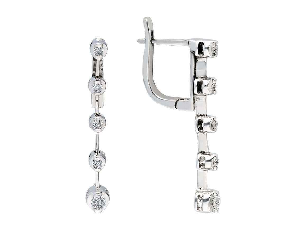 Élégantes boucles d'oreilles pendantes Su Yolu avec 10 diamants en or blanc 585
