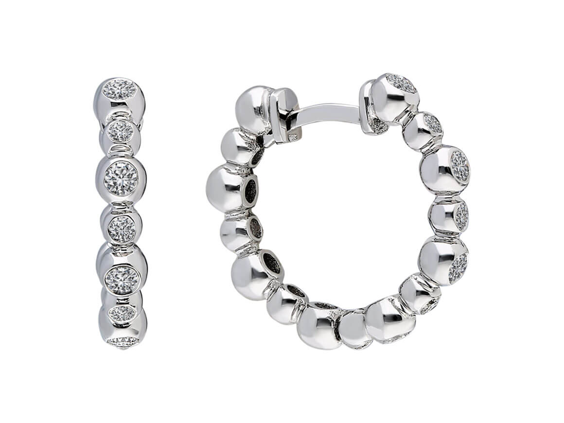 Boucles d’oreilles Huggie avec texture perlée et diamants de laboratoire en Or Blanc 585 – des Bijoux haut de gamme de Rosy Lab Diamonds