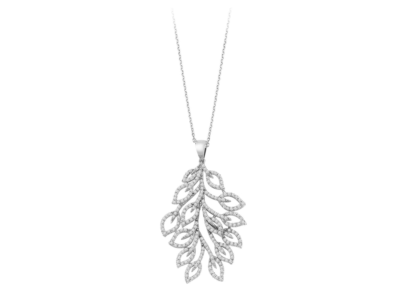 Filigree leaf composition with 231 lab diamonds – white gold chain