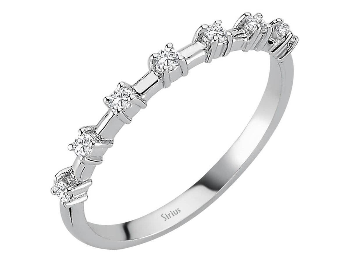 Bague en or blanc avec 7 diamants de laboratoire de 0,14 carat, en or 18 carats – Bijoux haut de gamme de Rosy Lab Diamonds