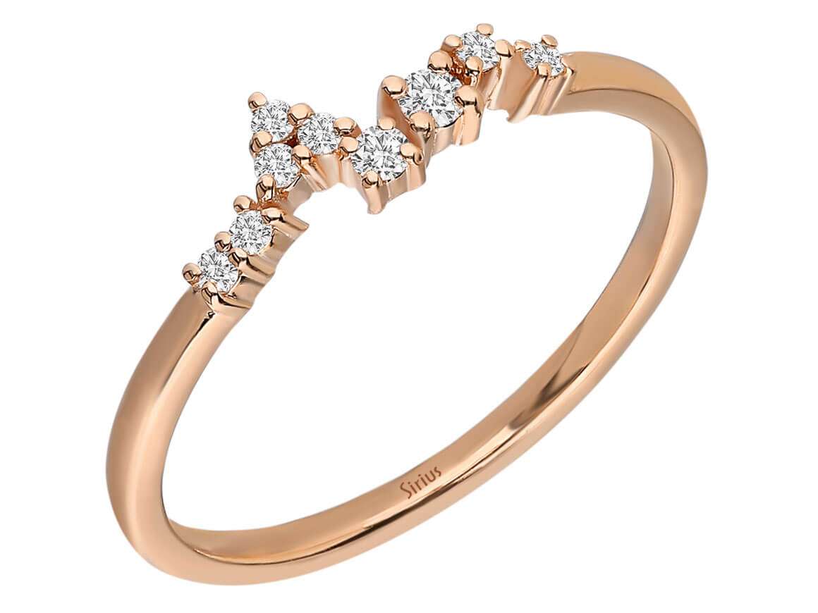 14K Rose Altın ve laboratuvar pırlantalı yarım halka yüzük - zarif kadın yüzüğü - Rosy Lab Diamonds’tan yüksek kaliteli Mücevher