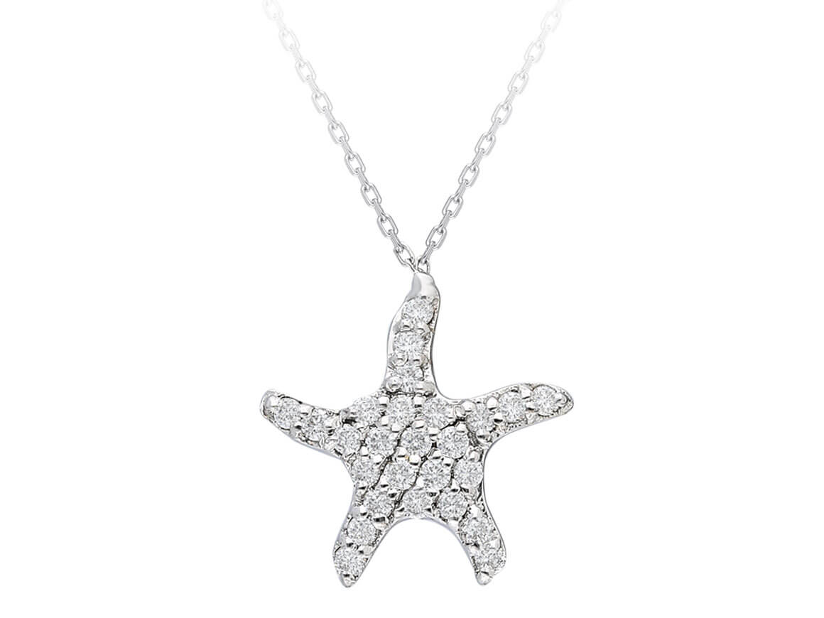 Starfish pendant with 26 diamonds made of 18K white gold