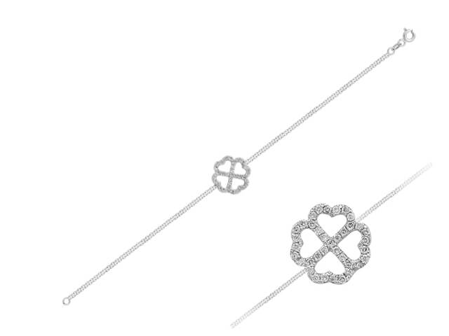 Filigree clover bracelet with 37 round diamonds made of 14K white gold