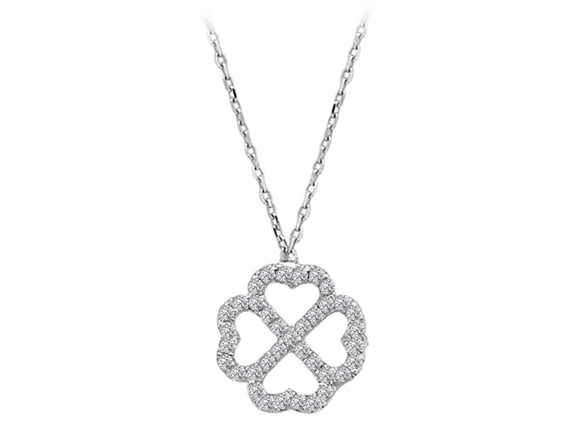 Vierblättriger Kleeblatt-Anhänger mit Diamanten – 14K Weißgold