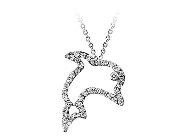 Dolphin necklace with 43 lab-grown diamonds in 8K White Gold | Elegant Pendant – high-quality Jewelry by Rosy Lab Diamonds