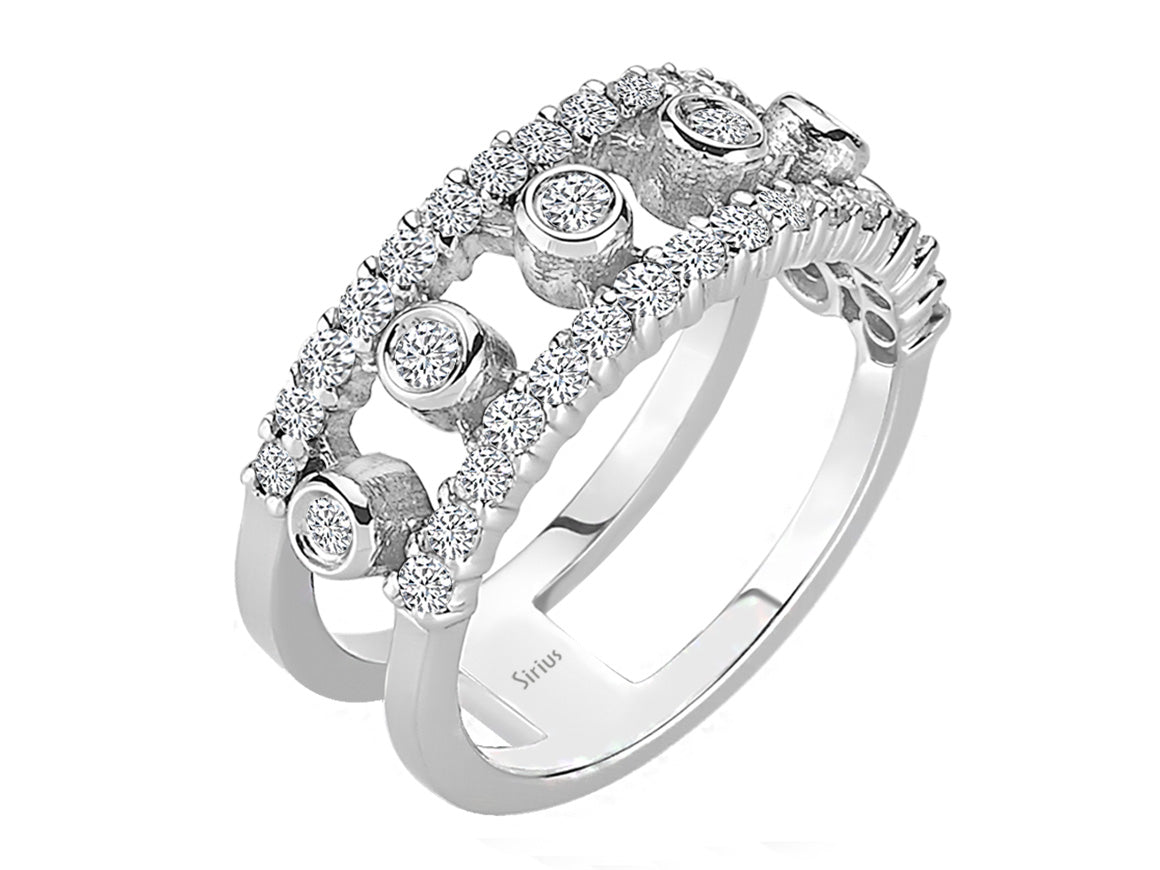 Bague moderne en Or Blanc 14 K avec 38 diamants - 04R0085 - Bijoux haut de gamme de Rosy Lab Diamonds