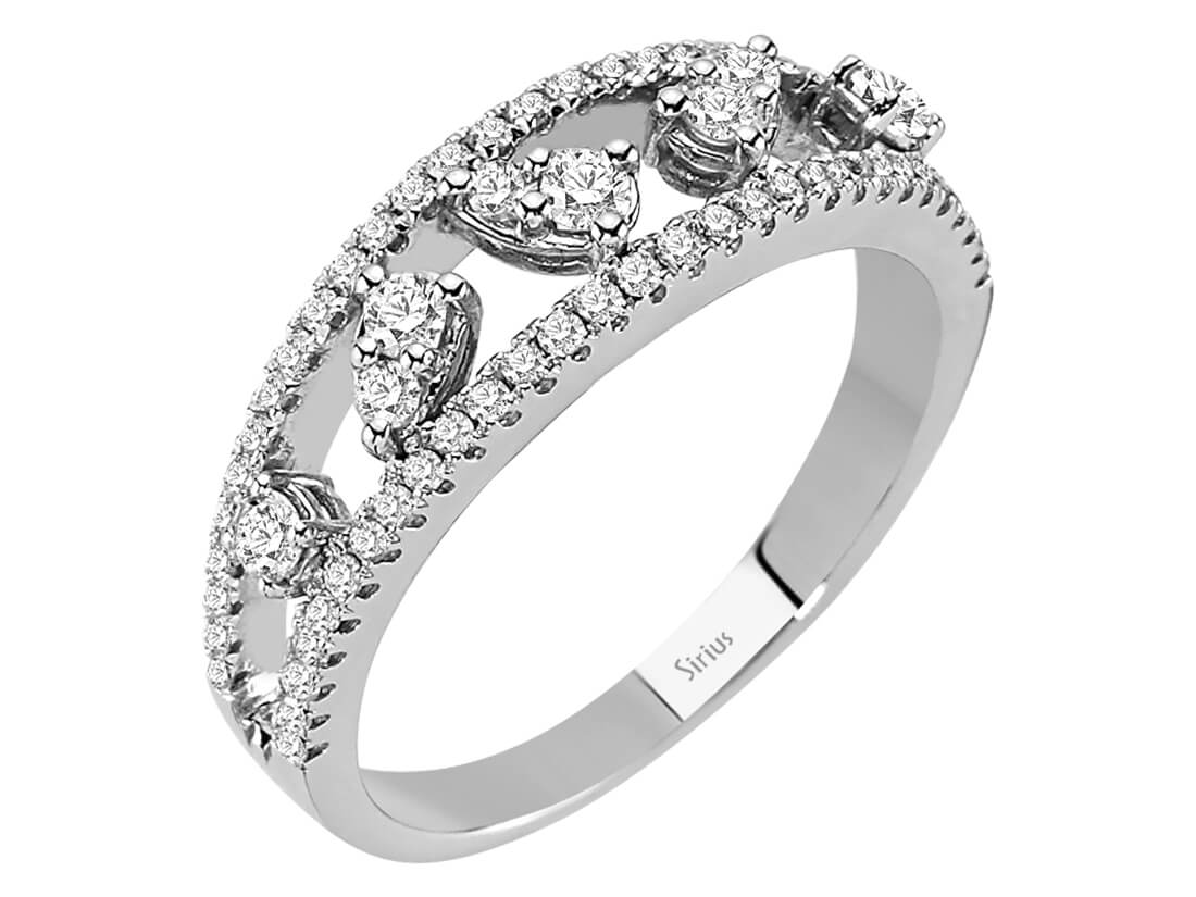 14K Beyaz Altın Pırlanta Yüzük - 66 Taşlı Çoklu Sıralı Tasarım - 0,50 ct - Rosy Lab Diamonds’tan kaliteli Mücevher