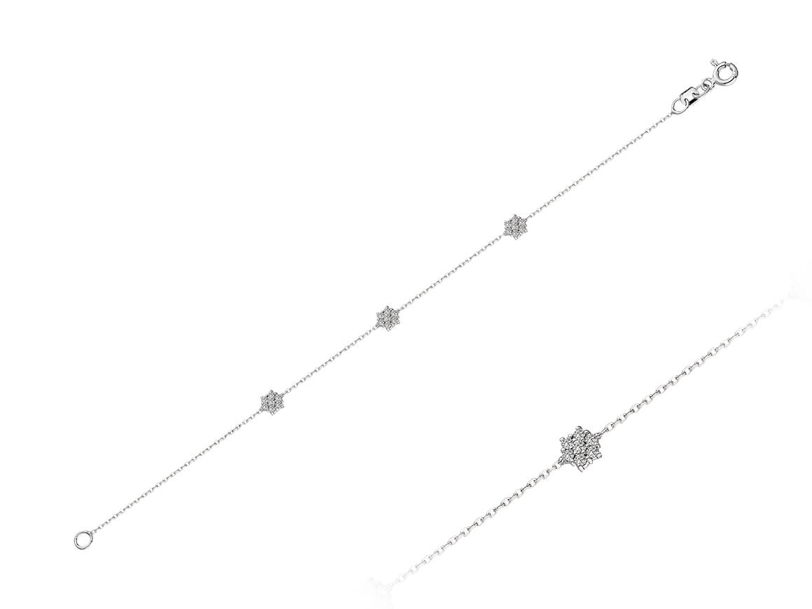 Fine star bracelet with 21 lab-grown diamonds – 14K white gold