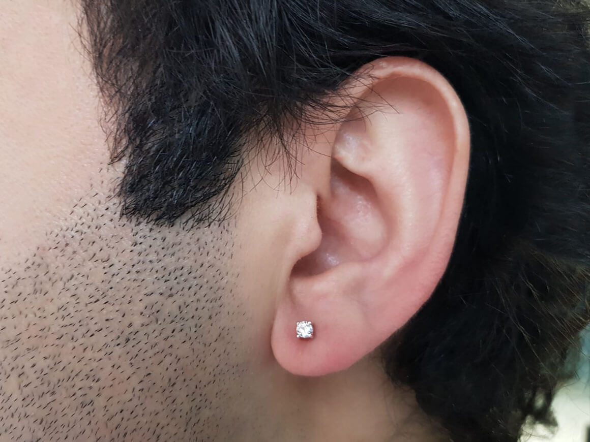 Men's stud earrings with lab diamond 0.17 ct in 585 white gold