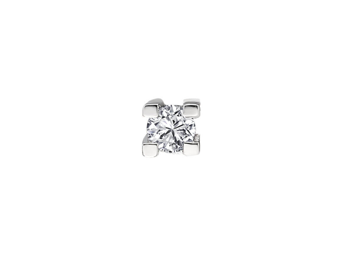 Classic solitaire stud earring with diamond in 8 karat white gold