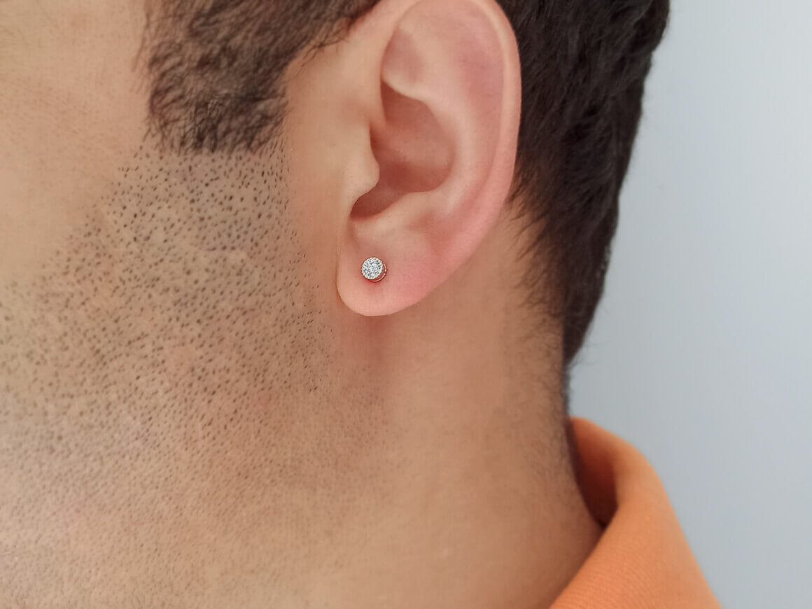 Men's solitaire stud earrings with diamond in 585 gold