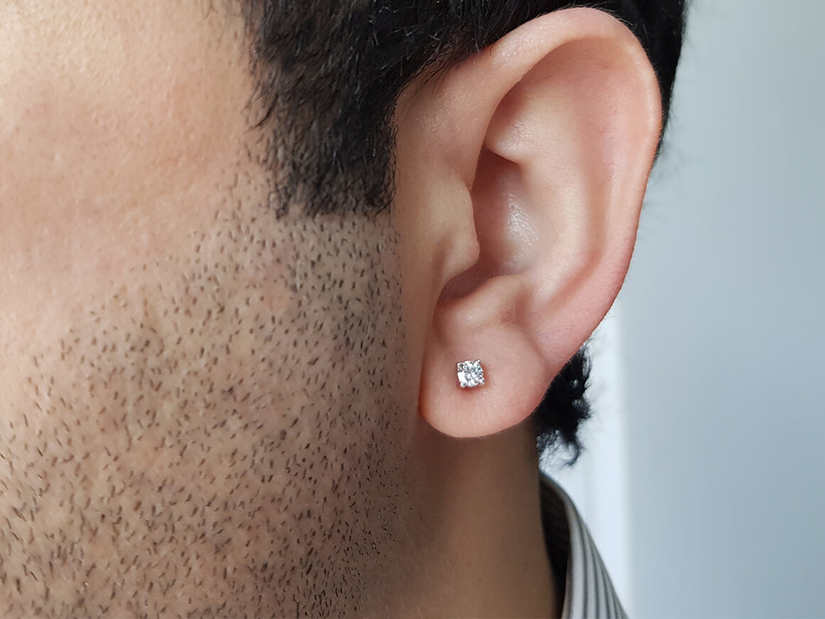 Men's stud earrings with lab diamond in 585 white gold