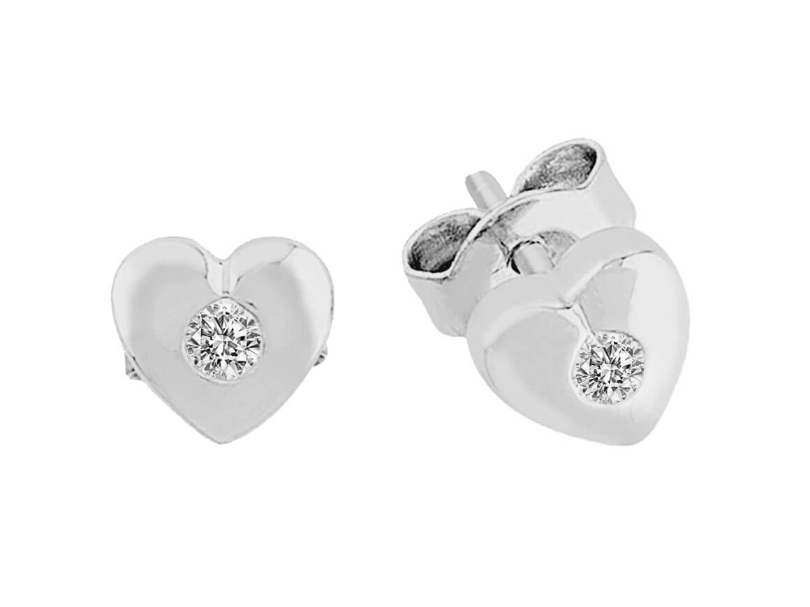 Heart stud earrings with 0.10 ct diamonds made of 14K white gold