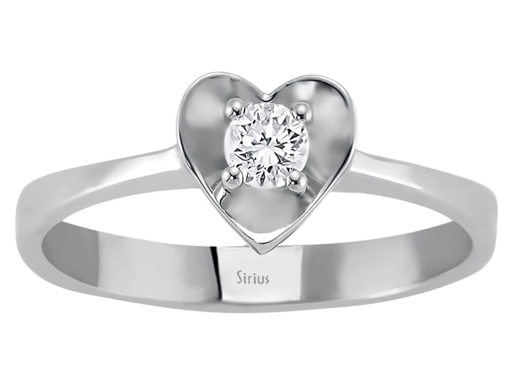Kalp pırlanta yüzük - 0,16 ct tektaş - 14 ayar Beyaz Altın - Rosy Lab Diamonds’tan yüksek kaliteli Mücevher