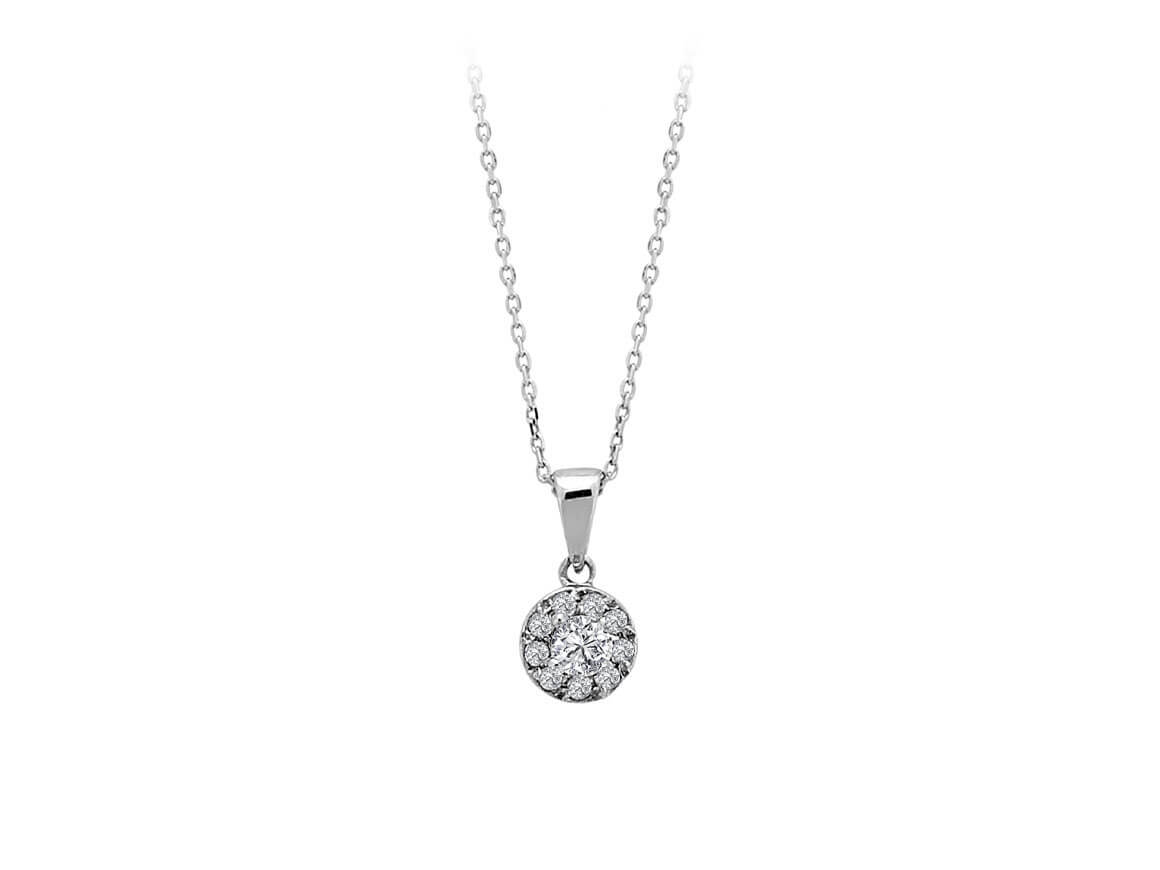 Halo pendant with solitaire & 9 lab-grown diamonds (0.22 ct) in 14K White Gold - high-quality Jewelry from Rosy Lab Diamonds