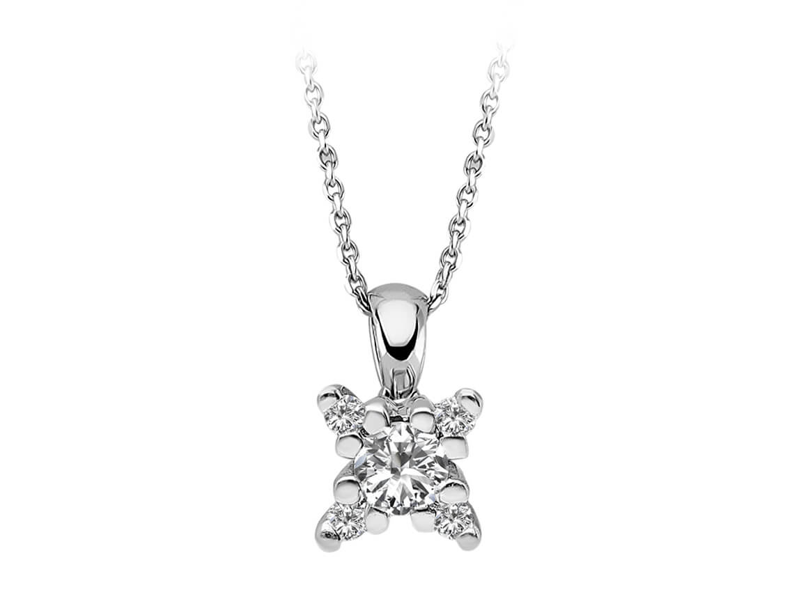 Pendentif solitaire avec 5 diamants en Or Blanc 14 carats – forme goutte – Bijoux haut de gamme de Rosy Lab Diamonds
