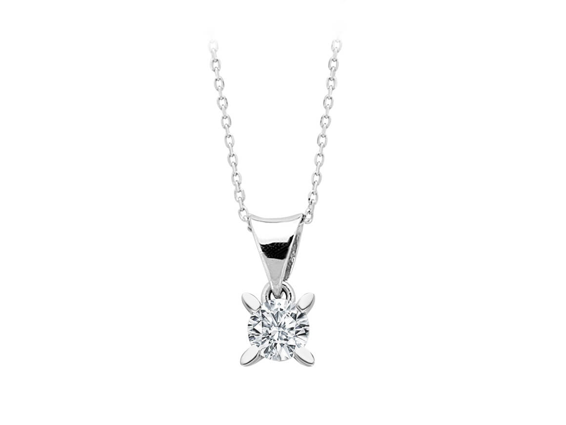 Classic solitaire diamond necklace in 14K white gold (0.40 ct)
