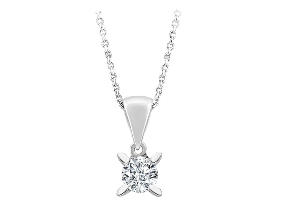 Collier solitaire avec 1 diamant de laboratoire (0,22 ct) en Or Blanc 14 carats – Bijoux haut de gamme de Rosy Lab Diamonds